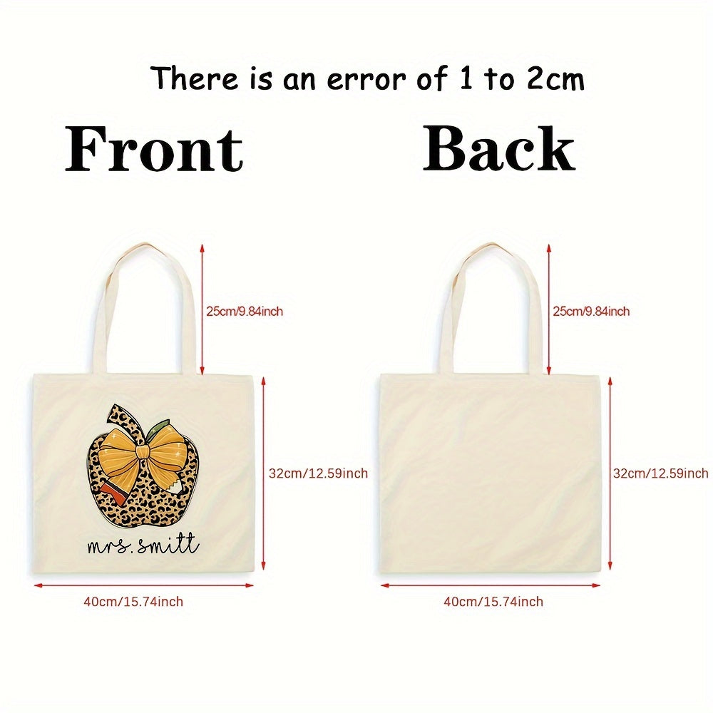 Personalized Canvas Tote Bag for Teachers with Bow Pattern, Travel and Work Use