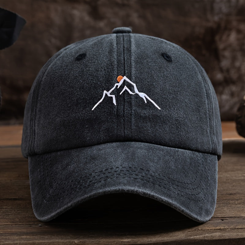 Embroidered Mountain Peak Baseball Cap Adjustable Curved Brim for Hiking and Fishing