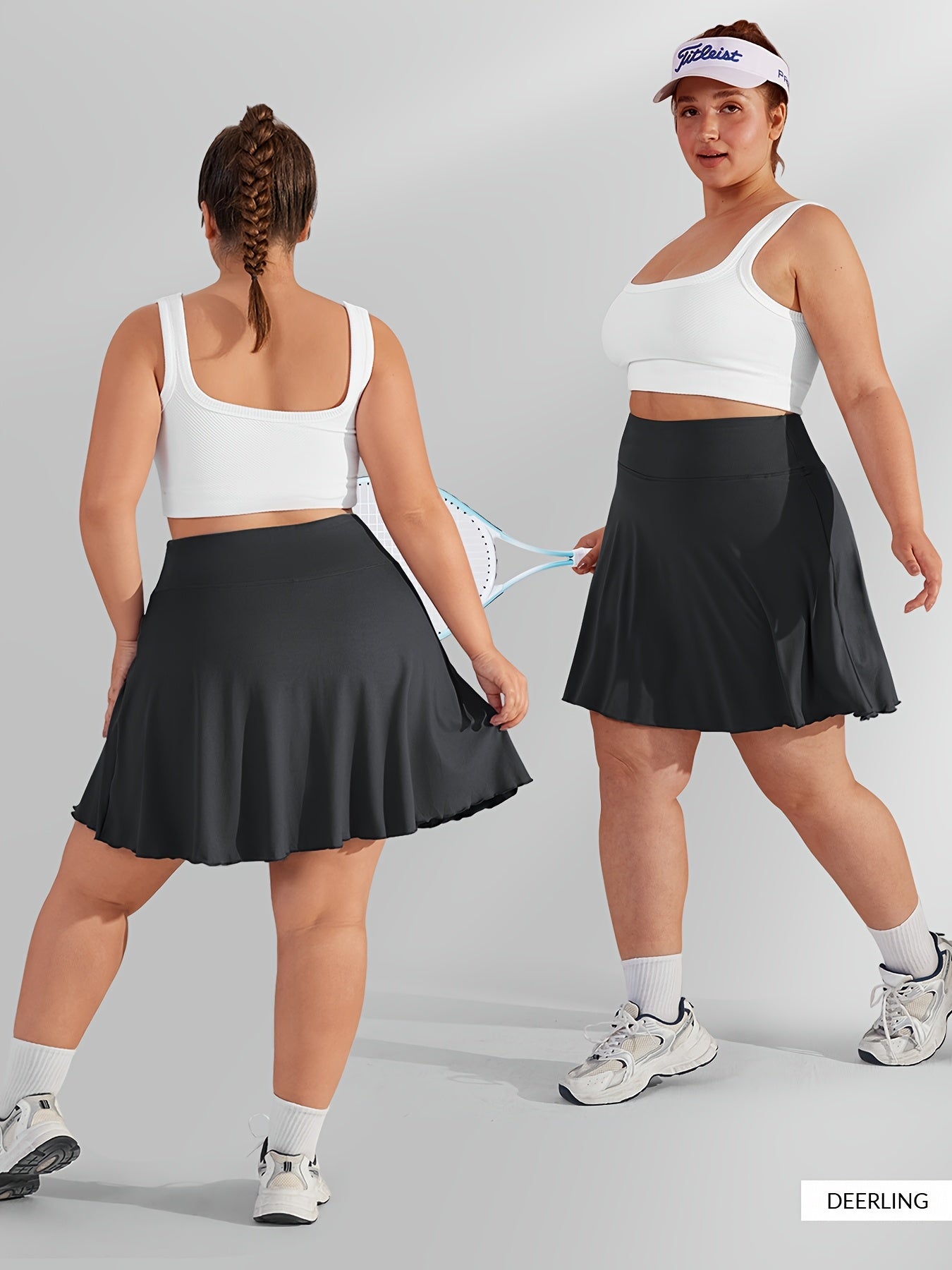 Plus Size Sports Skirt with Pockets High Stretch Polyester Flared Summer Tennis Skirt