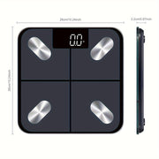 Wireless smart bathroom scale with LED display syncs with fitness apps and is battery powered