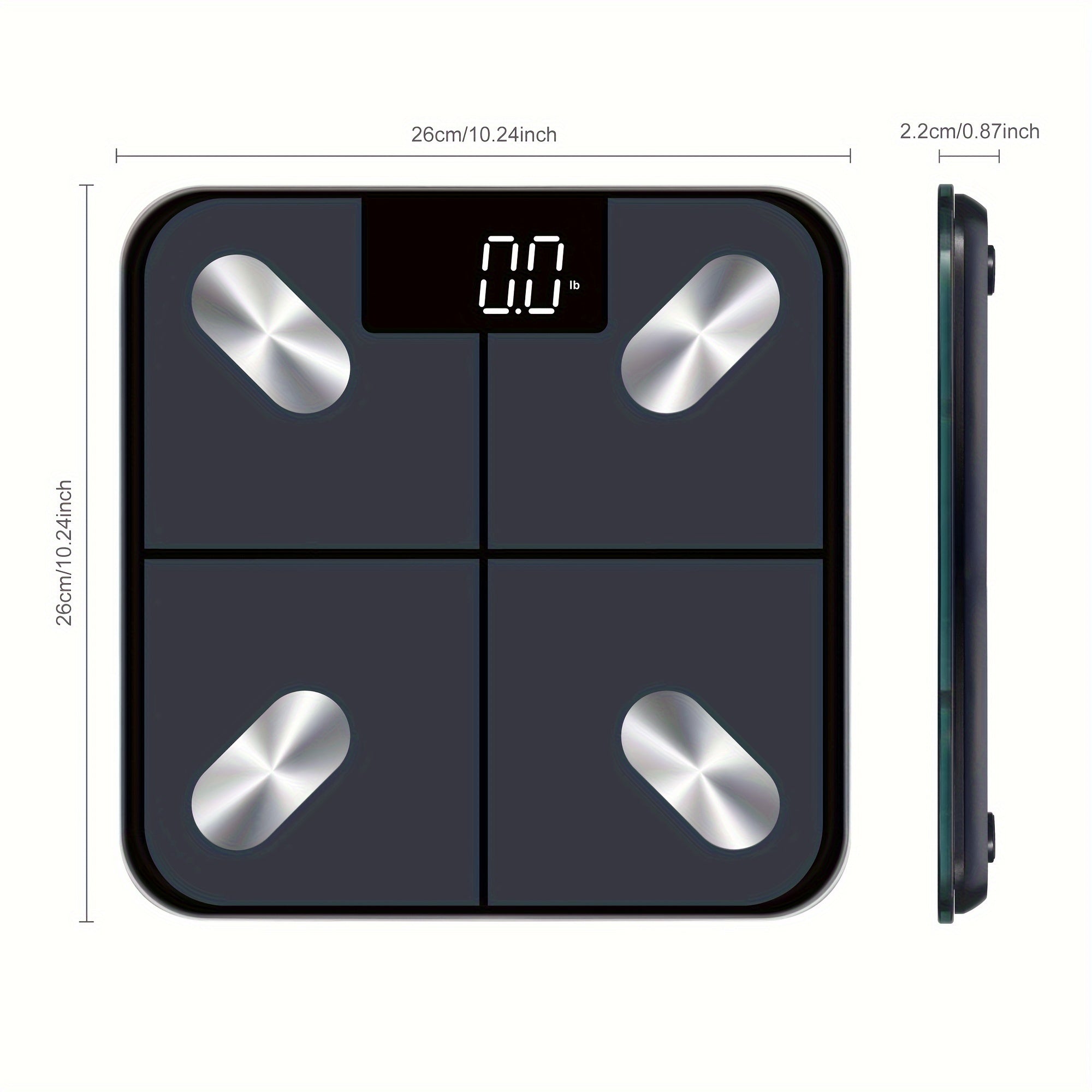 Wireless smart bathroom scale with LED display syncs with fitness apps and is battery powered