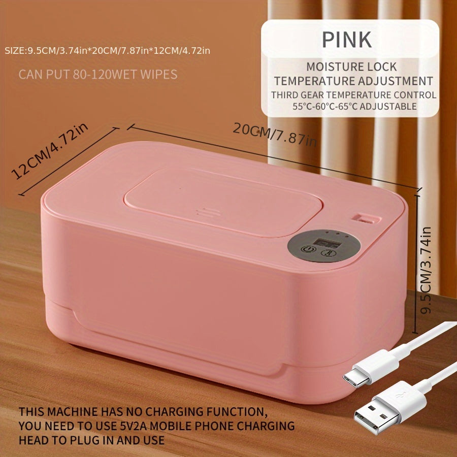 Portable Wipes Warmer with Constant Temperature Insulated Dispenser and USB Heating