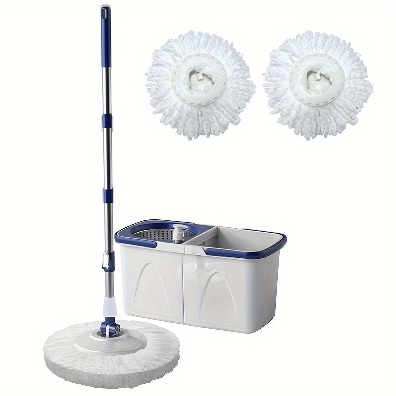Self-Wringing Spin Mop and Bucket Set with Reusable Pads for Hardwood and Tile Floors