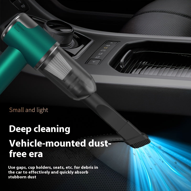 Многофункциональный беспроводной пылесос для дома и автомобиля с функциями всасывания, продувки, вытягивания и зарядки. В комплект входит долговечная литиевая батарея, уровень шума 75 дБ и мощность всасывания 4 кПа.