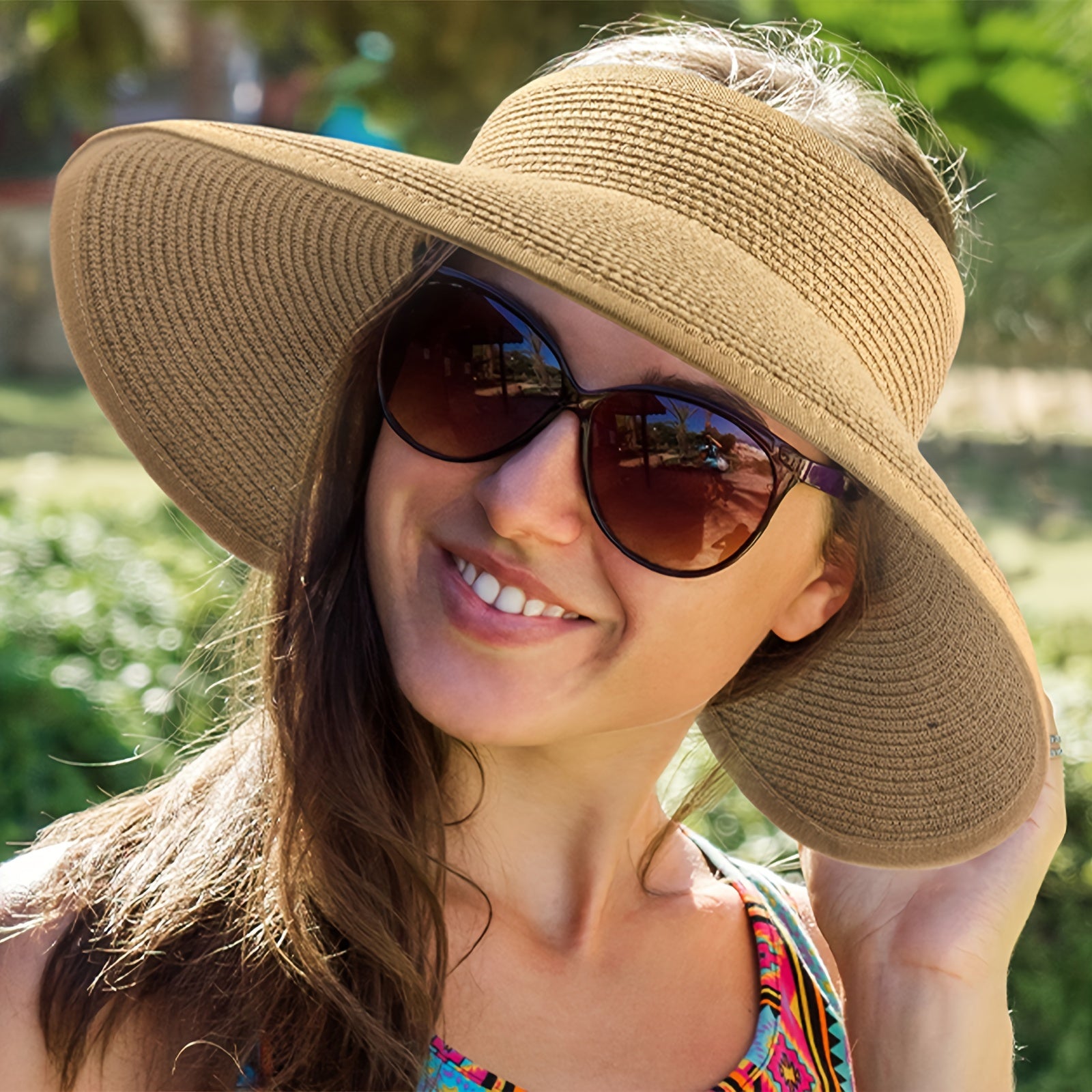 Women’s Wide Brim Straw Sun Visor Hat Packable Foldable Beach Travel Summer
