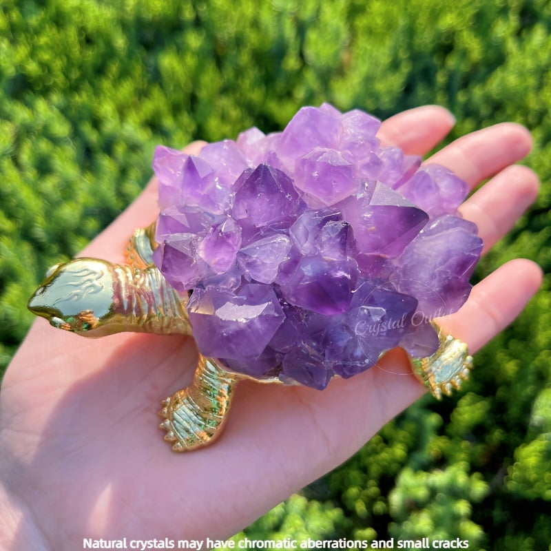 Purple Crystal Flower Turtle Ornament for Home Decor
