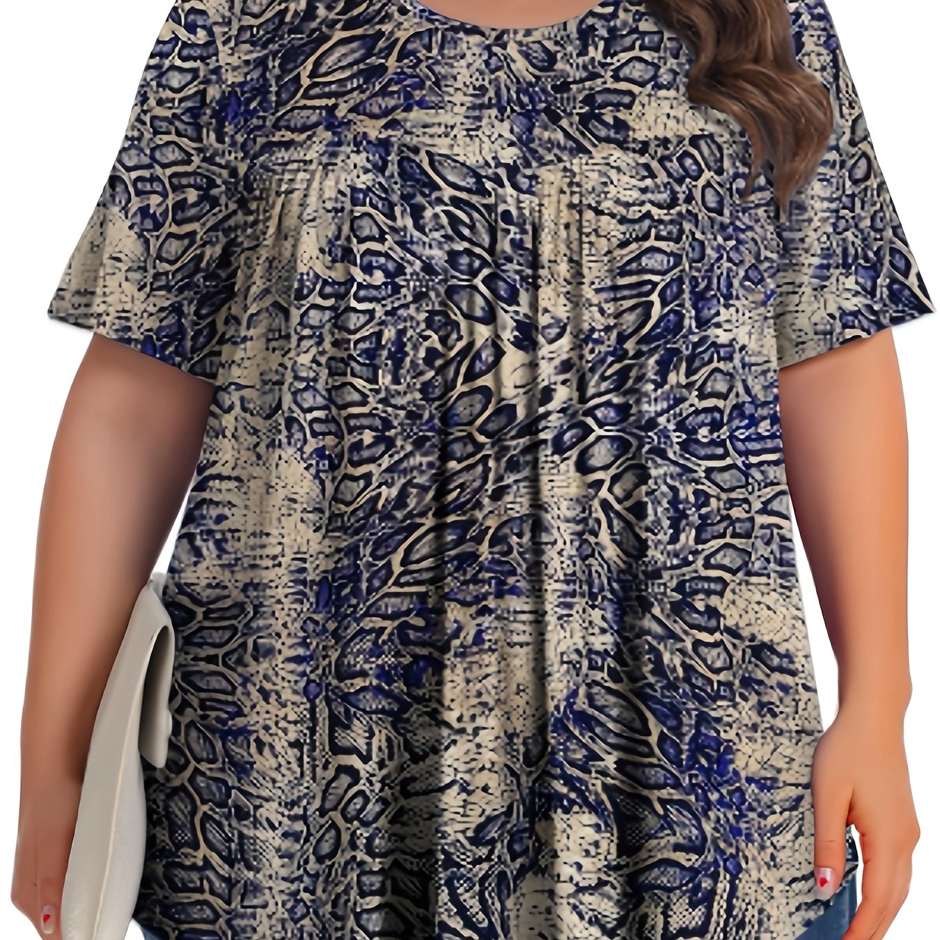 Plus Size Women's Floral Print Short Sleeve T-Shirt Casual All-Season Top