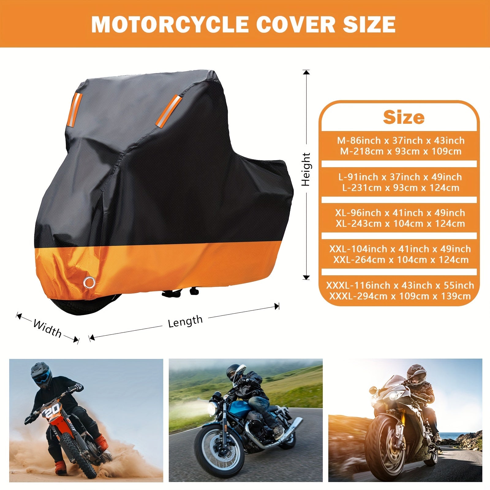 Motorcycle Cover Nylon All-Season Windproof Universal Fit with Storage Bag