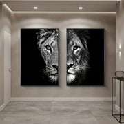 African Lion Wall Poster Set Frameless Canvas Art Black and White 15.7x23.6 Inches