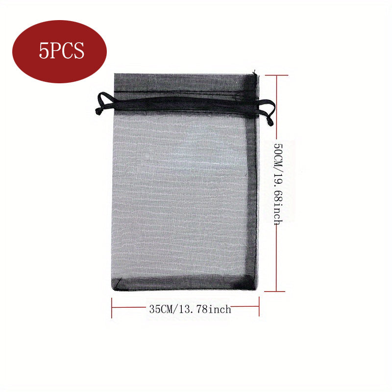 Набор из 5 больших черных органзовых подарочных мешков для упаковки свадебных конфет 35x50см или 40x60см