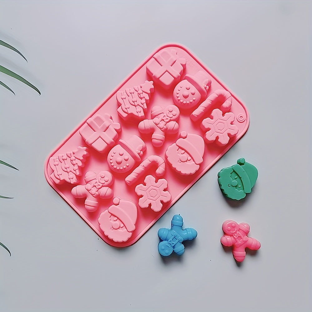 Silicone Christmas Mold 14 Cavities Snowflake Santa Tree for Ice Candy Chocolate