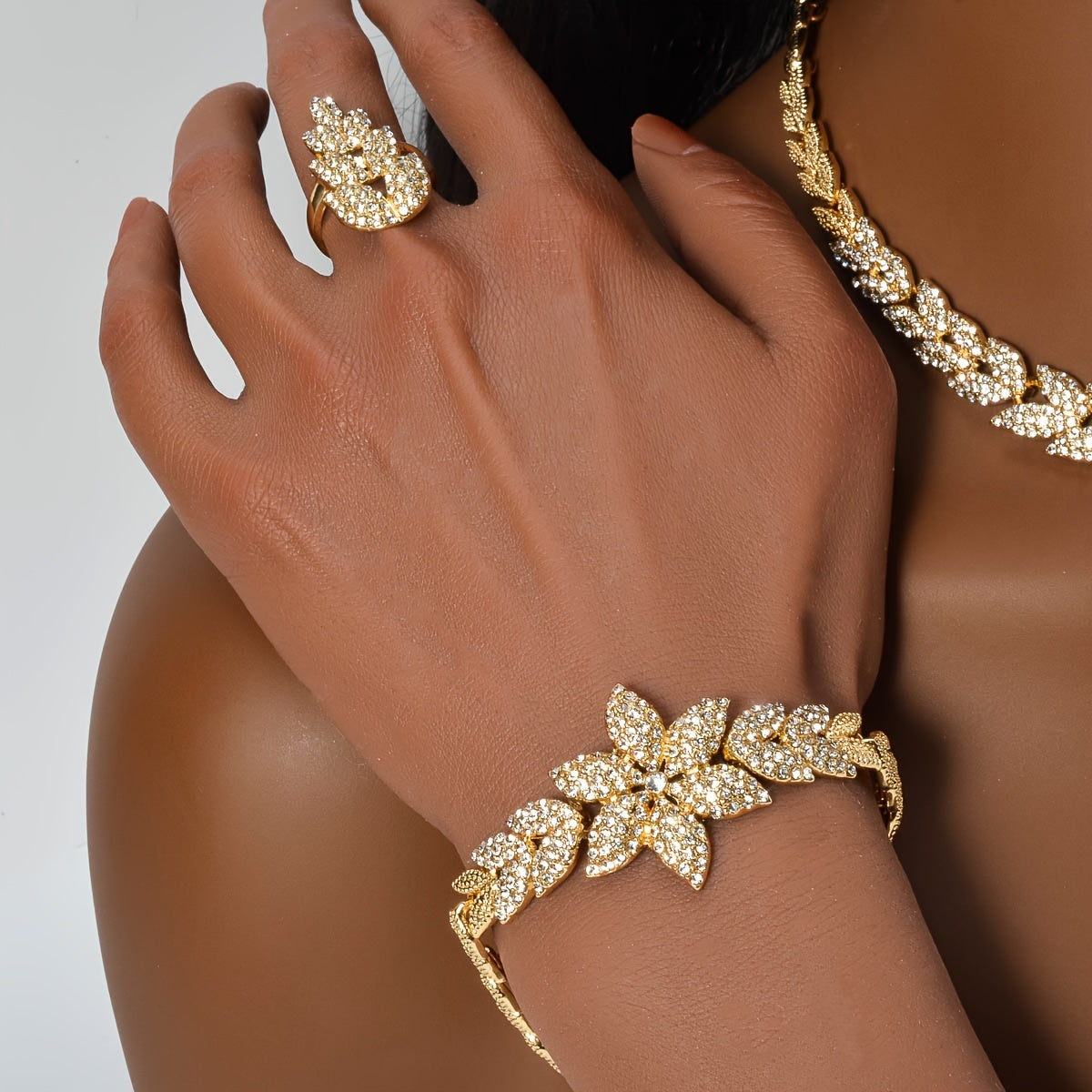 Elegant Flower Theme Jewelry Set for Weddings and Special Occasions Copper and Zirconia