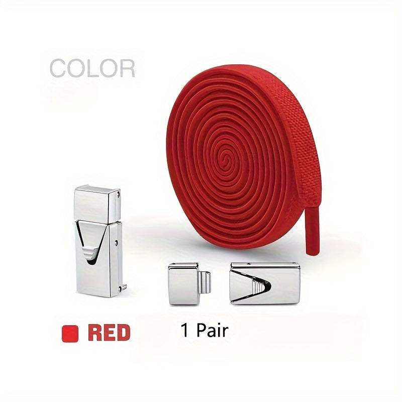 1 Pair 8mm Wide Elastic Flat Straps with Metal Buckle, Adjustable Shoelaces