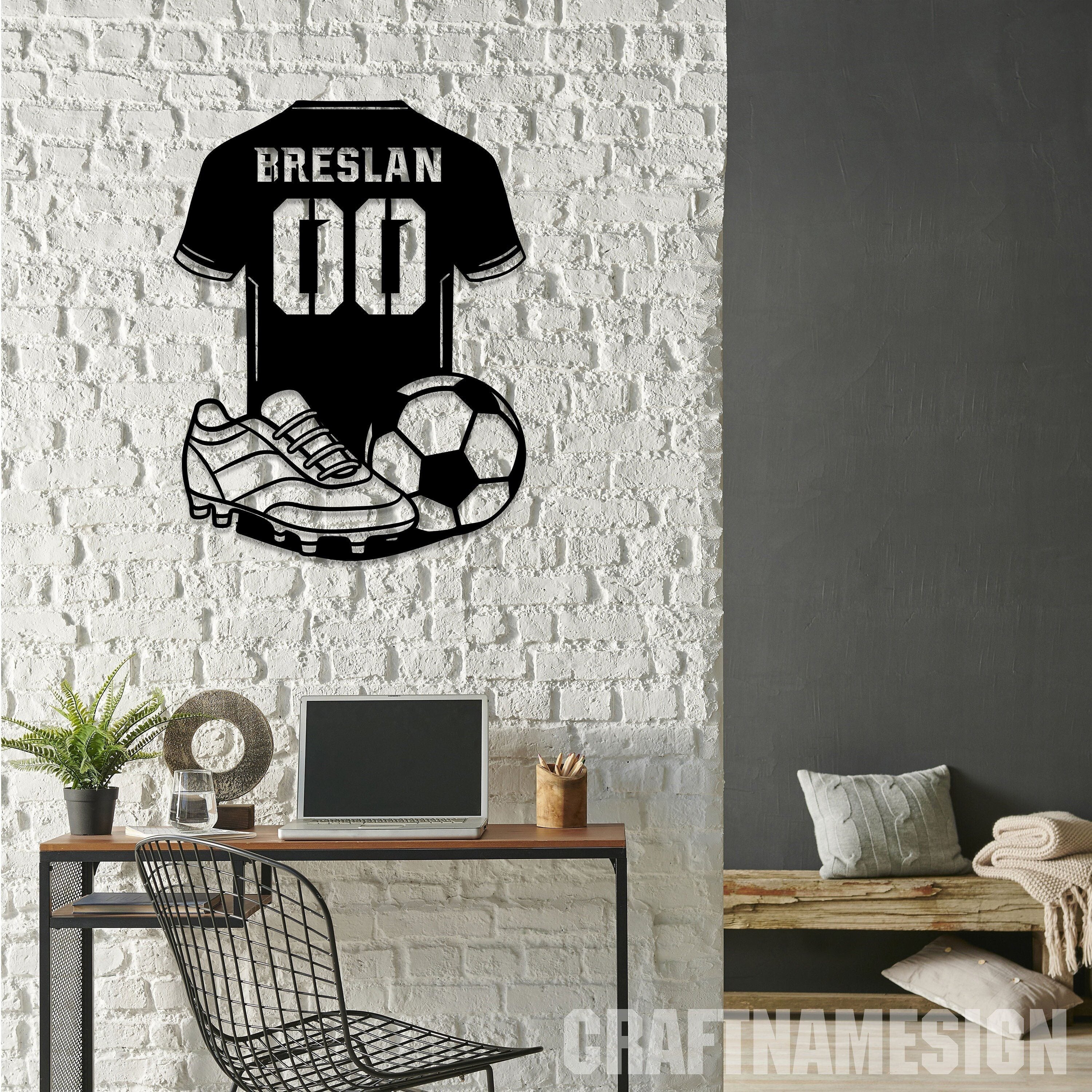 Señal de silueta de fútbol en metal negro personalizada para jardín y decoración exterior en casa