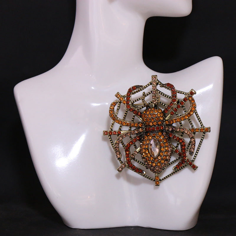 Women’s Silver Spider Brooch with Rhinestones Oversized Jewelry Accessory