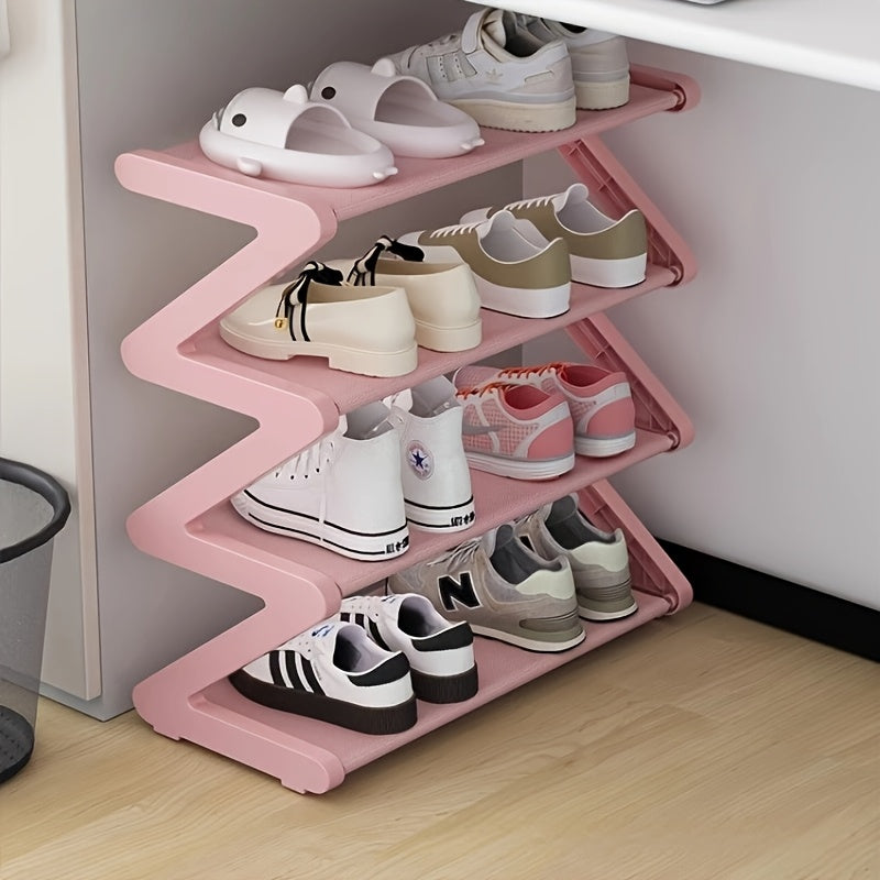 Plastic Z-Shaped Shoe Rack with 4 Tiers Stackable Floor Mount for Home Dorm Room