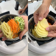 "Thermomix TM6 va TM5 uchun ko'p maqsadli sabzavot maydalagich aksessuari - zanglamas po'latdan yasalgan, ikki kesuvchi pichoq bilan jihozlangan, idish-tovoq tozalash mashinasida oson tozalanadi, kesish va kubik shaklida kesish uchun ideal"