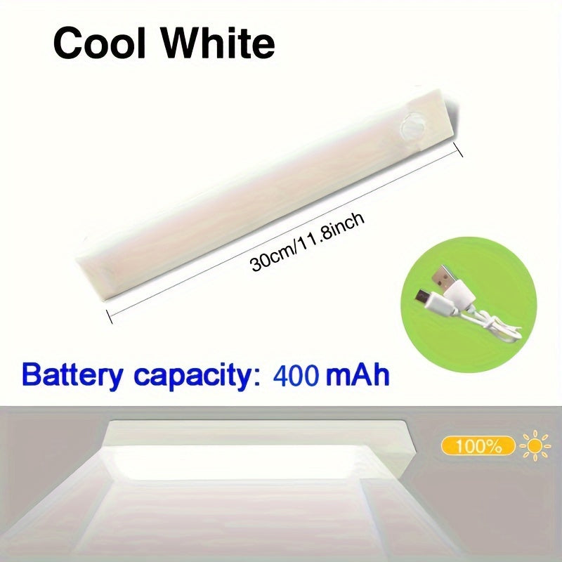 White Motion Sensor LED Light USB Rechargeable Magnetic for Kitchen Wardrobe Bedroom