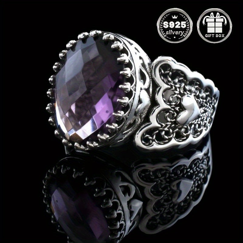 Qo'l bilan tayyorlangan Filigran San'at Tafsiloti 925 Sterling Silver Yurak Kokteyl Halqasi Amethyst Qimmatbaho To'pi bilan, To'ylar va Partiyalar uchun Ideal, Har kuni kiyish uchun mustahkam