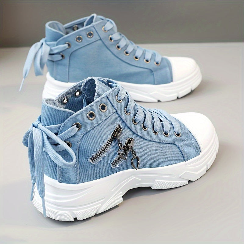 Women's Canvas Platform Sneakers with Zip Detail High Top Casual All-Match Plus Sizes