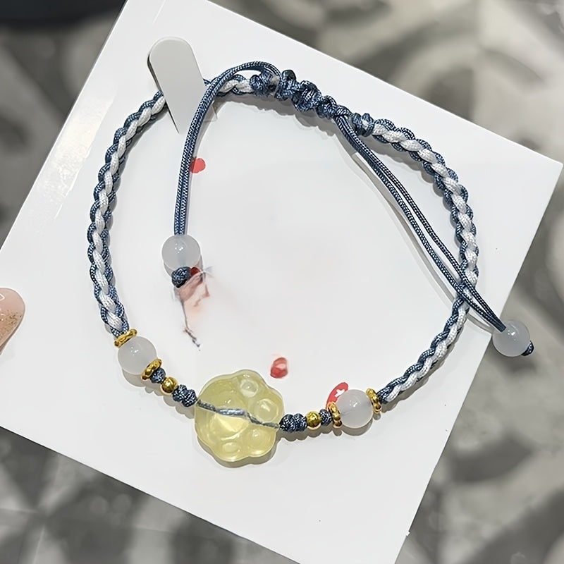 Set of 2 Handwoven Cat and Star Couple Bracelets Resin Charms Minimalist Valentine's Day Anniversary Gift