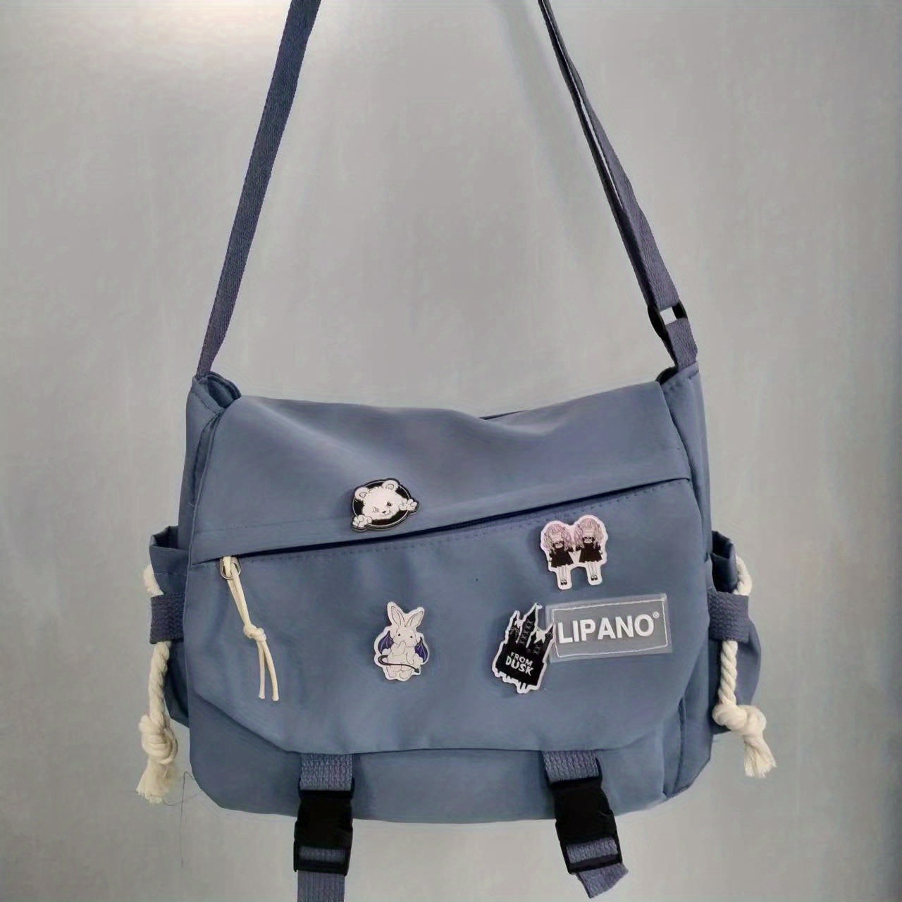 Nylon Shoulder Bag for Men and Students Large Capacity Casual Messenger Bag White