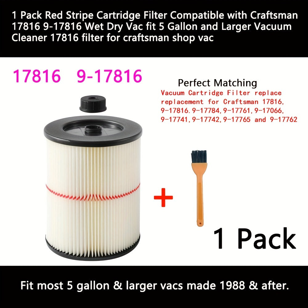 Red Stripe Cartridge Filter for Wet Dry Vacuums 18.93 L and Larger