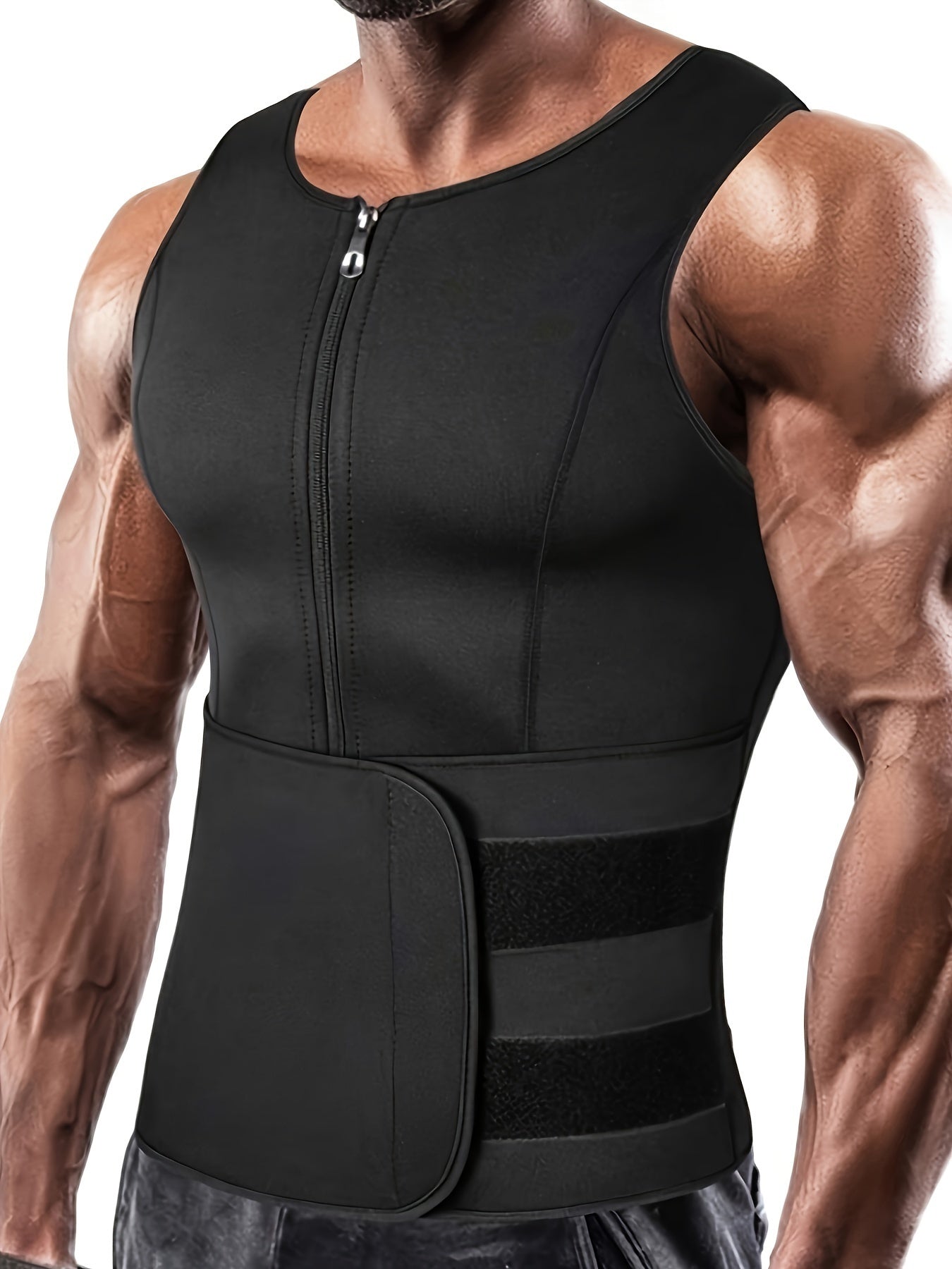 Men's Polyester Compression Tank Top with Zipper and Waist Trainer