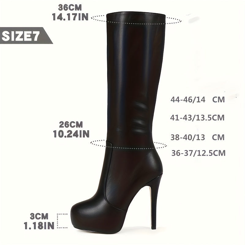 Ayollar uchun charm uslubidagi knight botinkalari, platforma poyabzal va zippersiz