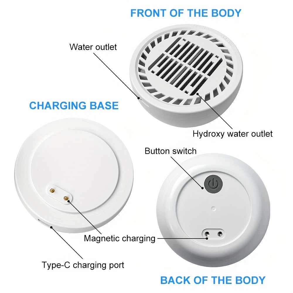 Meva va sabzavotlar uchun portativ vodorod suvi ionizatori - 4000mAh lityum batareyali USB quvvatlanadigan tozalash qurilmasi, yuqori samarali filtratsiya tizimi, oq ABS dizayni, oziq-ovqat uchun xavfsiz