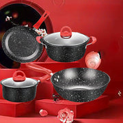 4 ta qozon to'plami - Shisha qopqoq bilan, mustahkam va chizishdan himoyalangan, ochiq havoda mehmon kutish va maxsus tadbirlar uchun ideal, elektr energiyasi talab qilinmaydi.