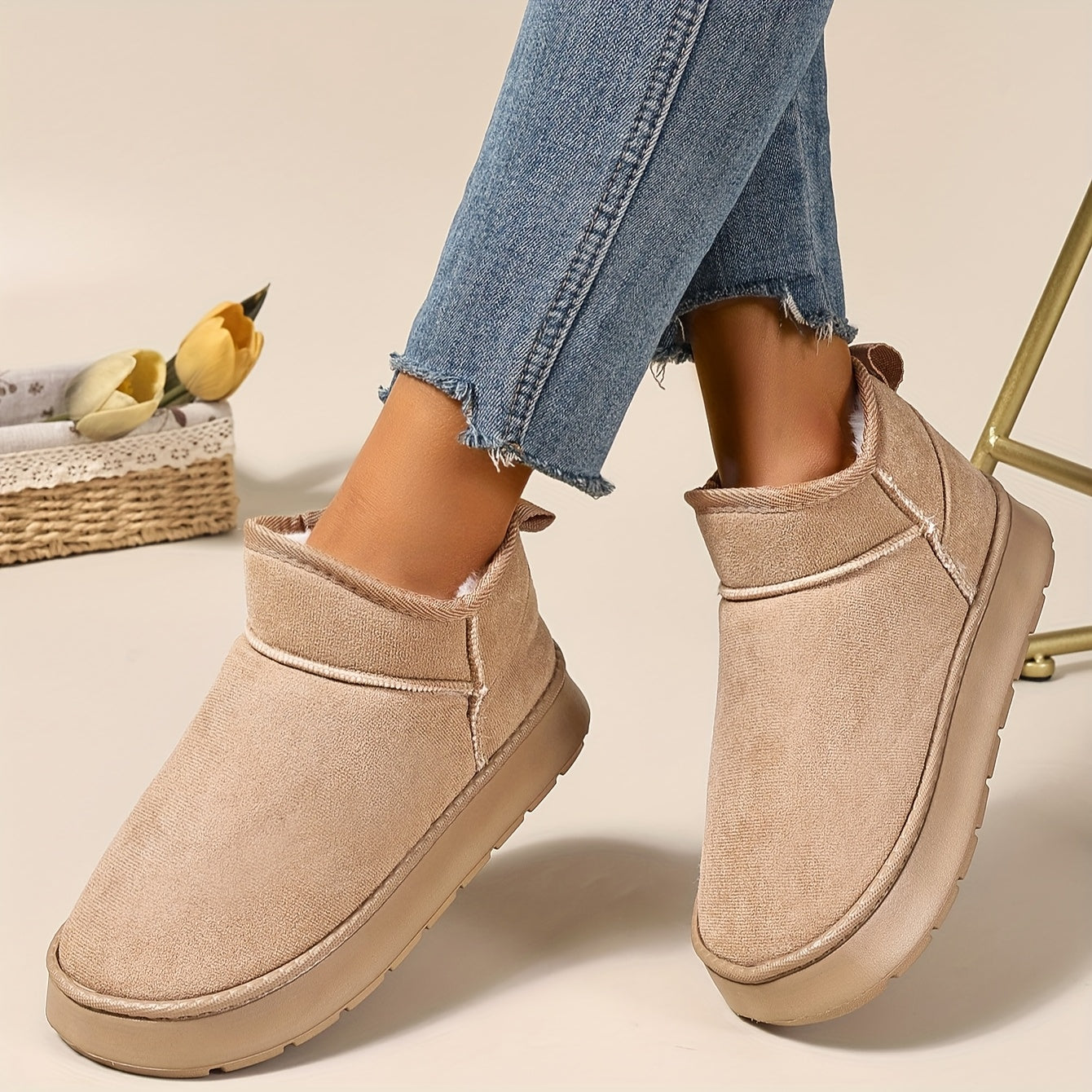 Women's Faux Fur Lined Ankle Boots - Slip-On, Thick EVA Sole, 5 Colors