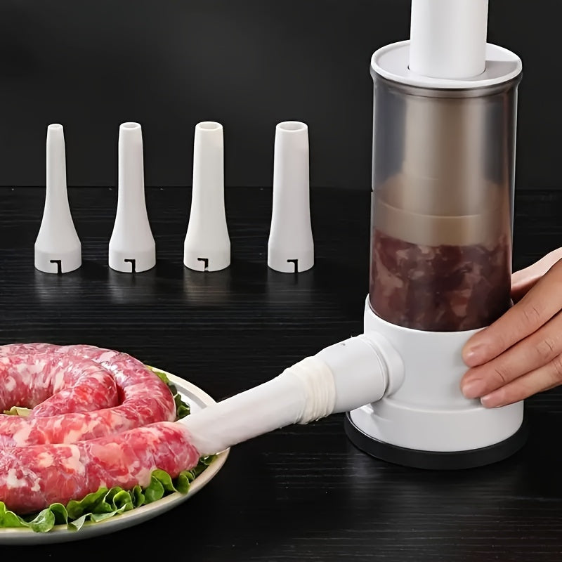 Manual Sausage Maker with 4 Nozzles Food-Safe Plastic for Homemade Salami and Canned Sausages