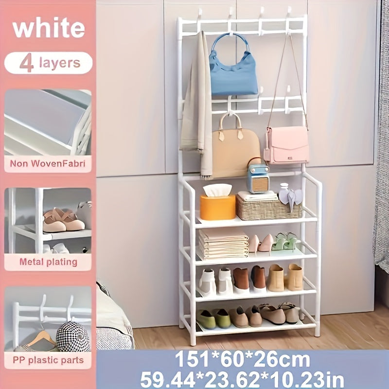 Iron Storage Organizer with 8 Dual Hooks Shoe Rack Coat Hanger for Living Room Bathroom Hallway