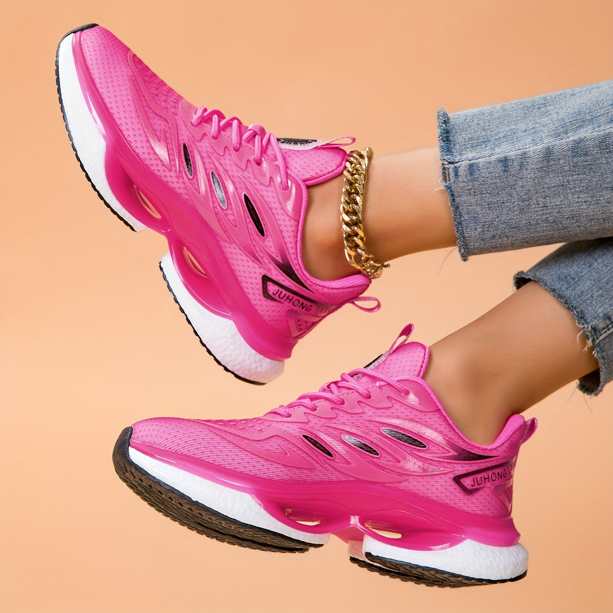 Women's Mesh Running Shoes Pink Breathable Non-Slip Cushioned Trainers