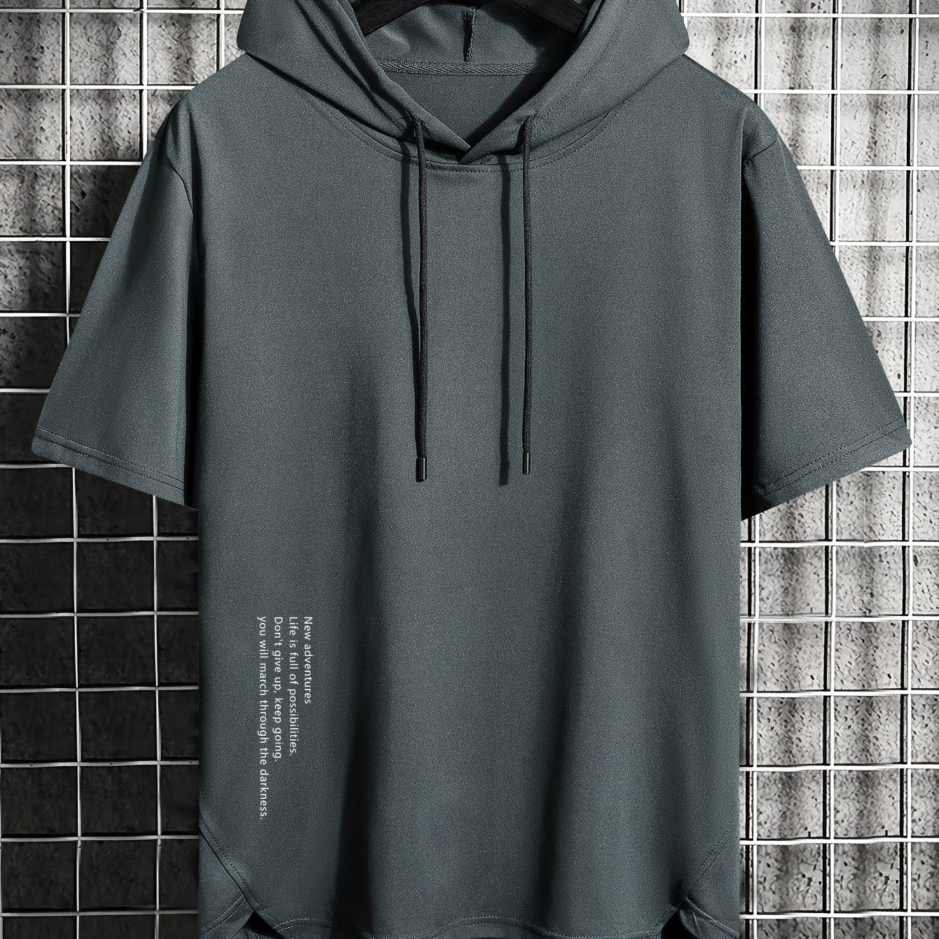 Camiseta con capucha de verano para hombre, transpirable, de punto de poliéster, patrón de letras, corte regular