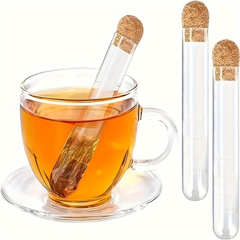 Infusor de té de vidrio con tapón de corcho, diseño de tubo de ensayo transparente para infusión de hojas sueltas