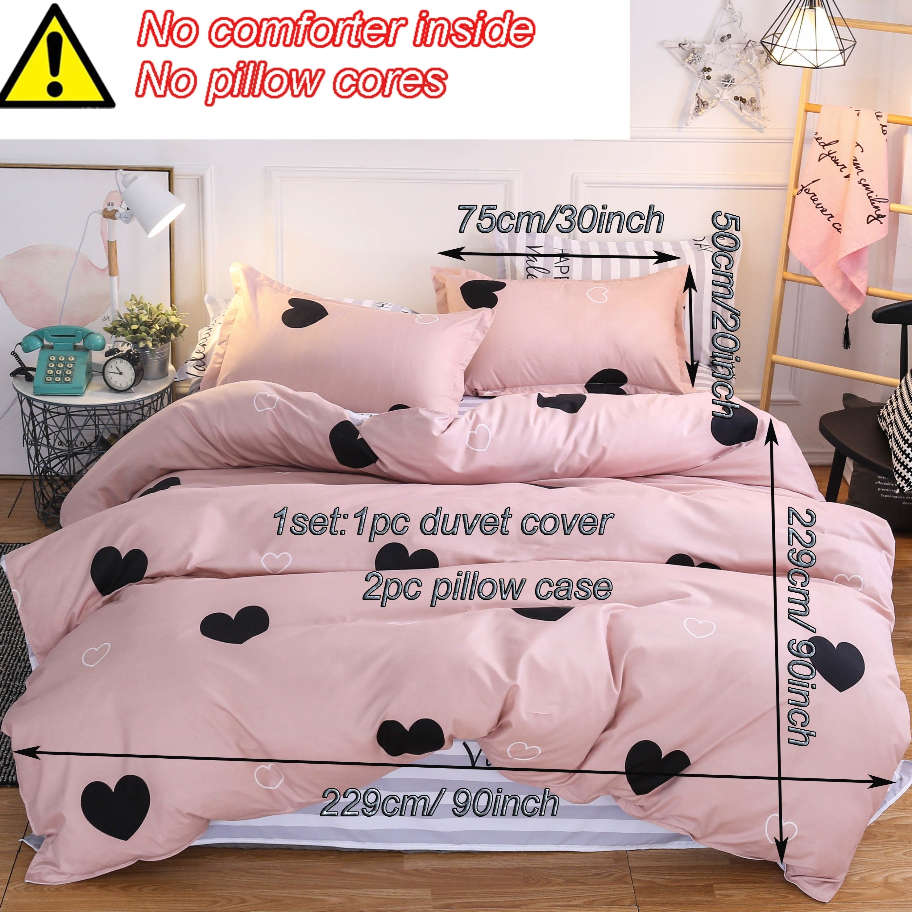 Pink Quilt Cover and Pillowcase Set with Love Holiday Blessing Design, 2 or 3 Piece