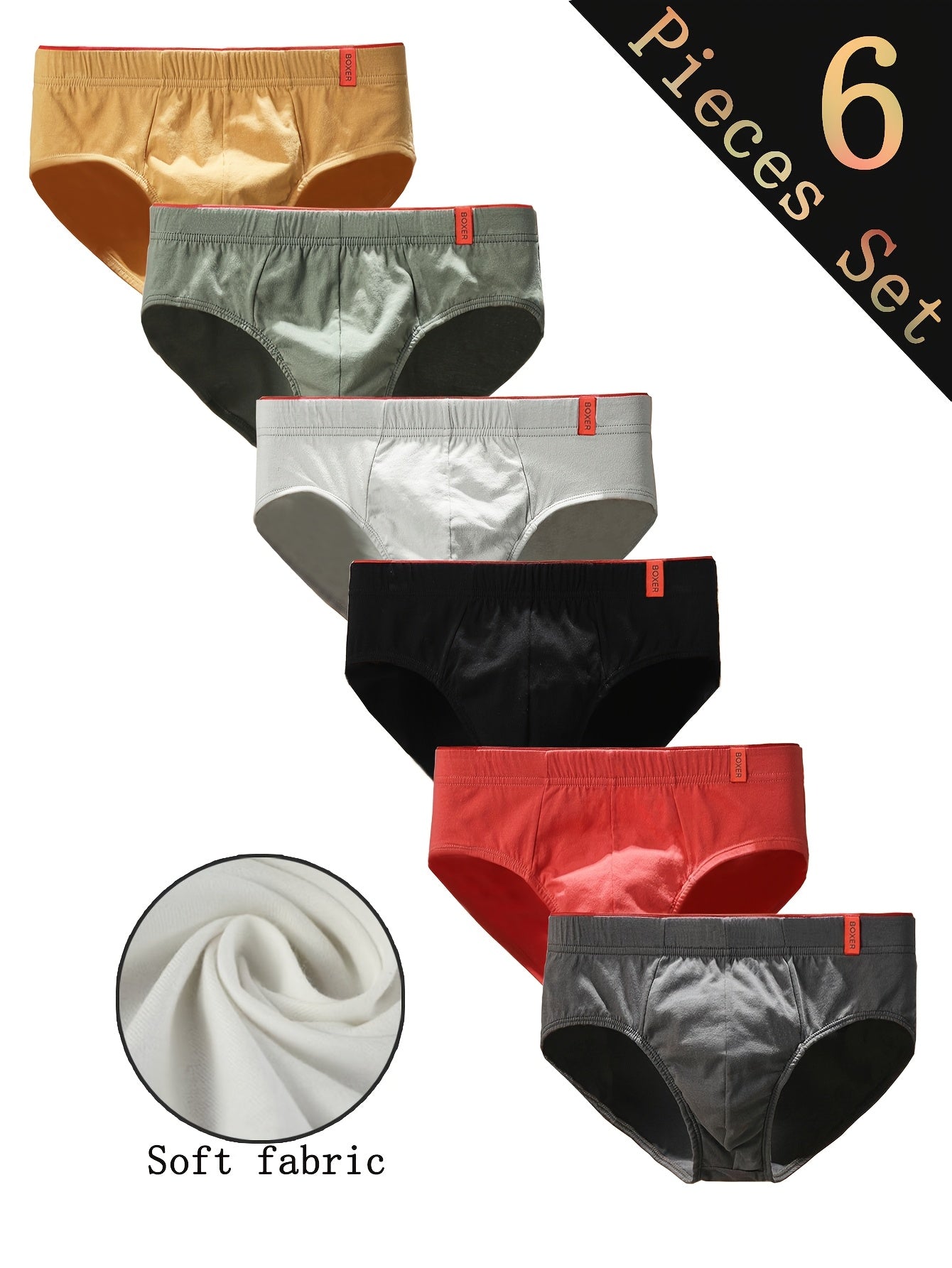 Men's Cotton Triangle Briefs 6-Pack Large Size Breathable Comfortable Multiple Colors