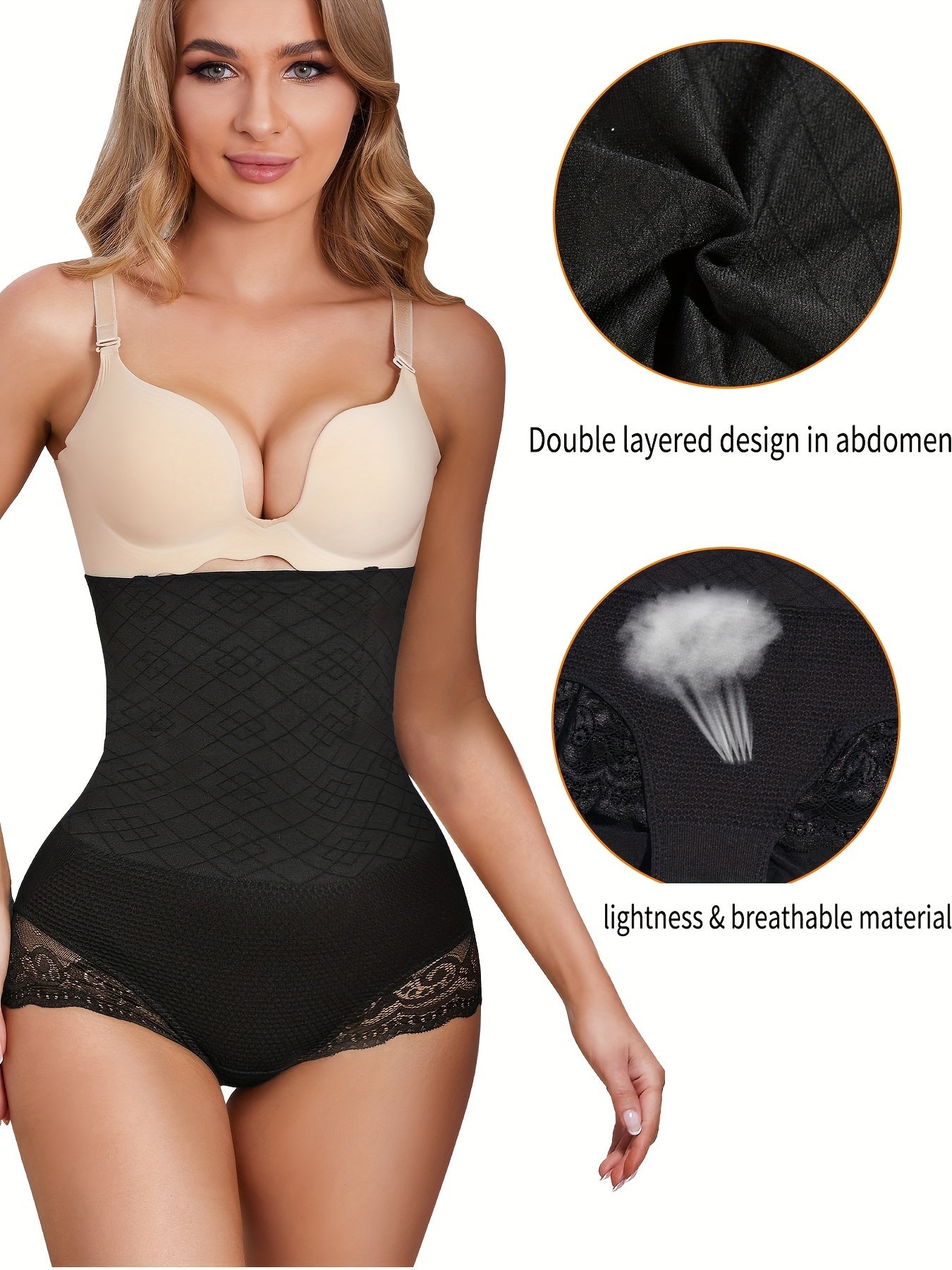 Women’s High Waist Tummy Control Lace Shaping Panties Solid Color