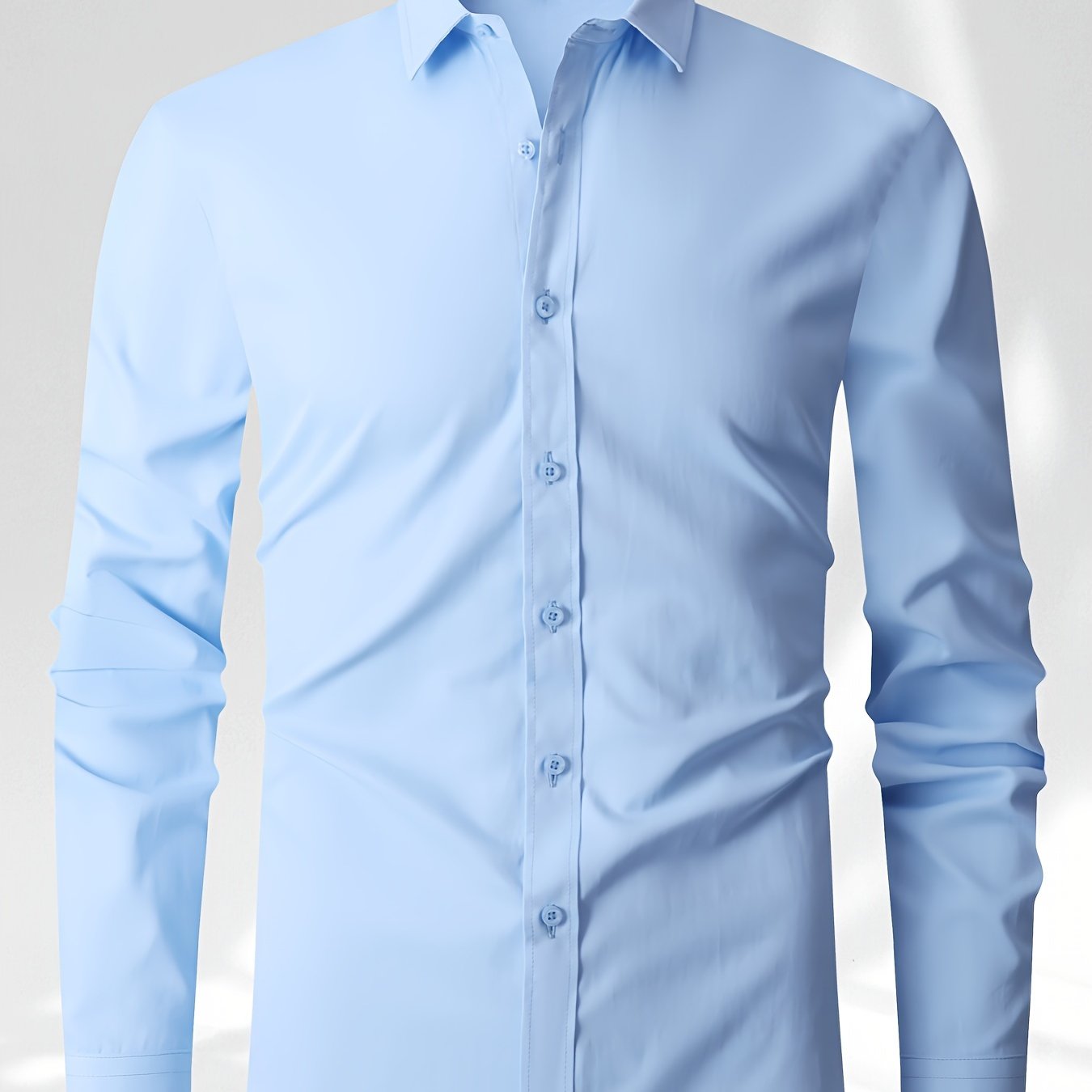 Men's Solid Color Long Sleeve Dress Shirt for Business Casual Spring