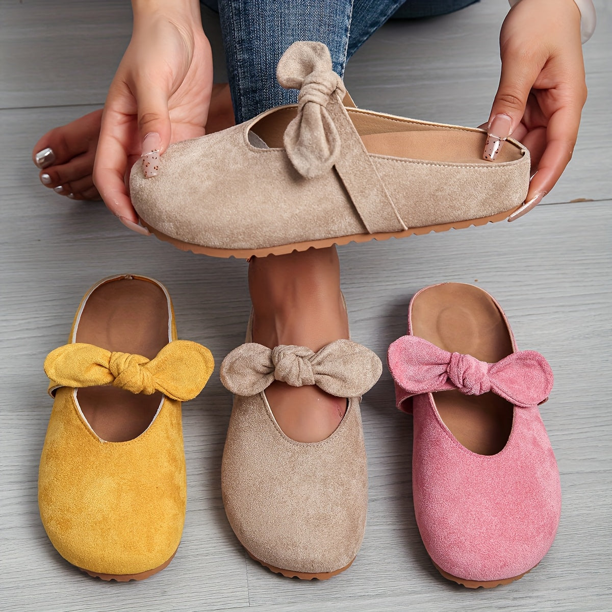 Women's Slip-On Mules with EVA Sole, Soft Fabric Upper, Bow Detail
