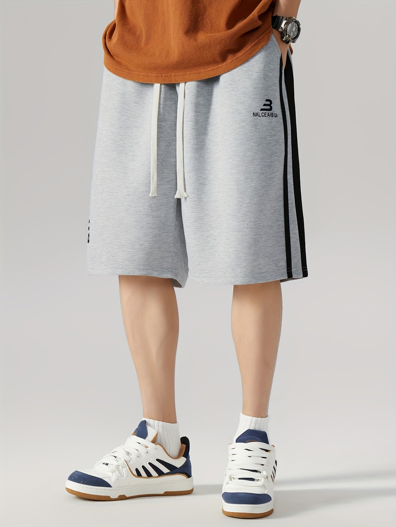 Plus Size Men's Casual Shorts Quick-Dry Geometric Pattern Polyester Elastane Loose Fit