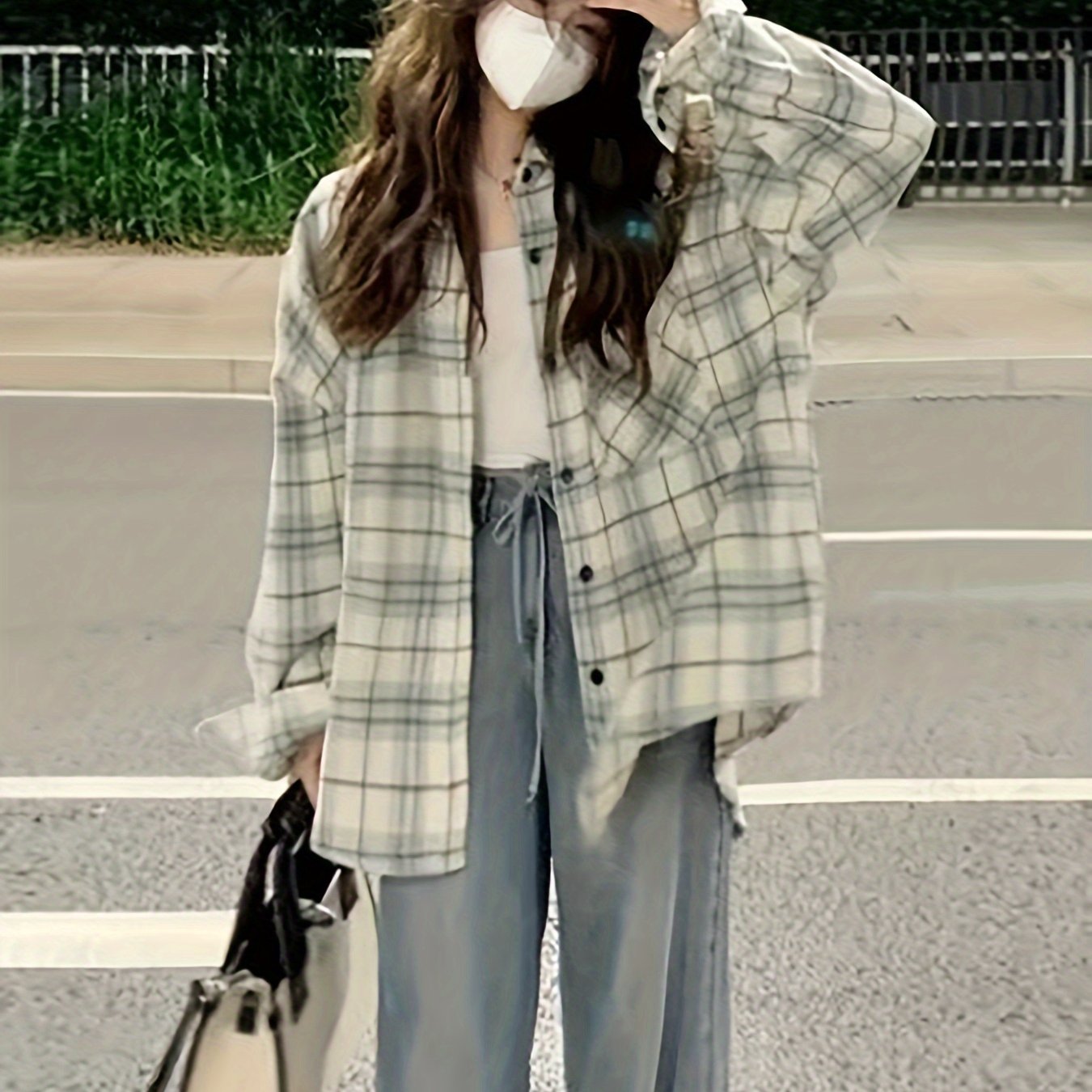 Women's Plaid Long Sleeve Shirt Fall Casual Woven Polyester