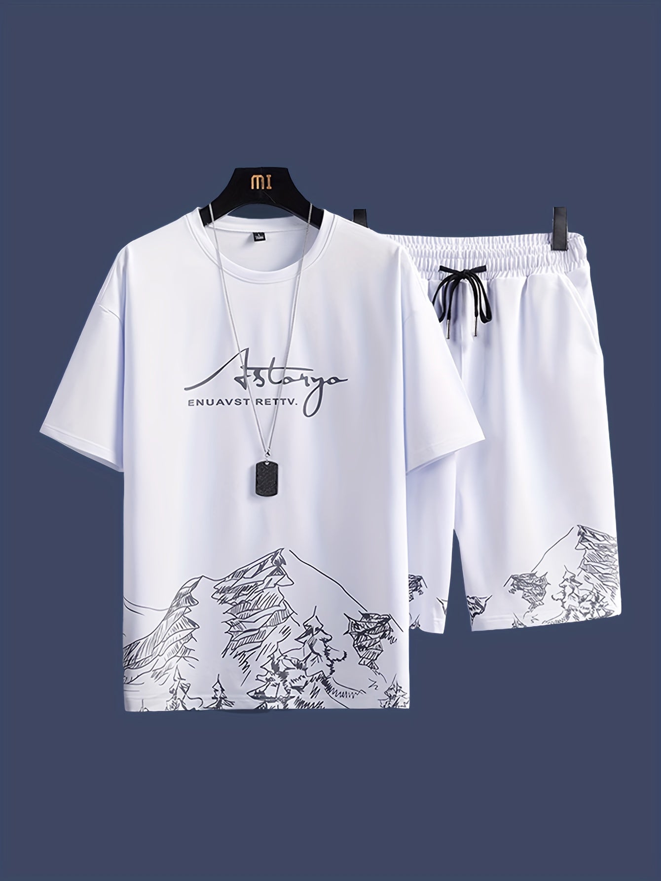 Men's Casual 2-Piece Set Short Sleeve T-Shirt and Drawstring Shorts Polyester Summer Fashion