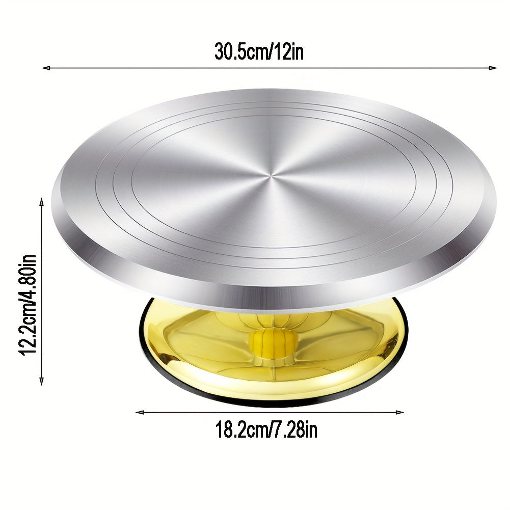 Golden Aluminum Cake Decorating Turntable for Cake, Clay, Flower Arranging