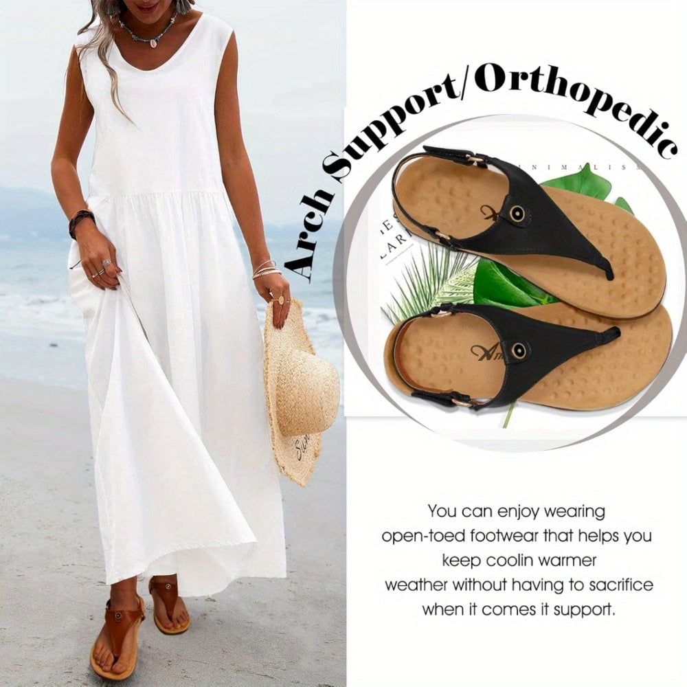 Women Orthopedic Cotton Open-Toe Sandals Supportive Slip-On Summer Shoes