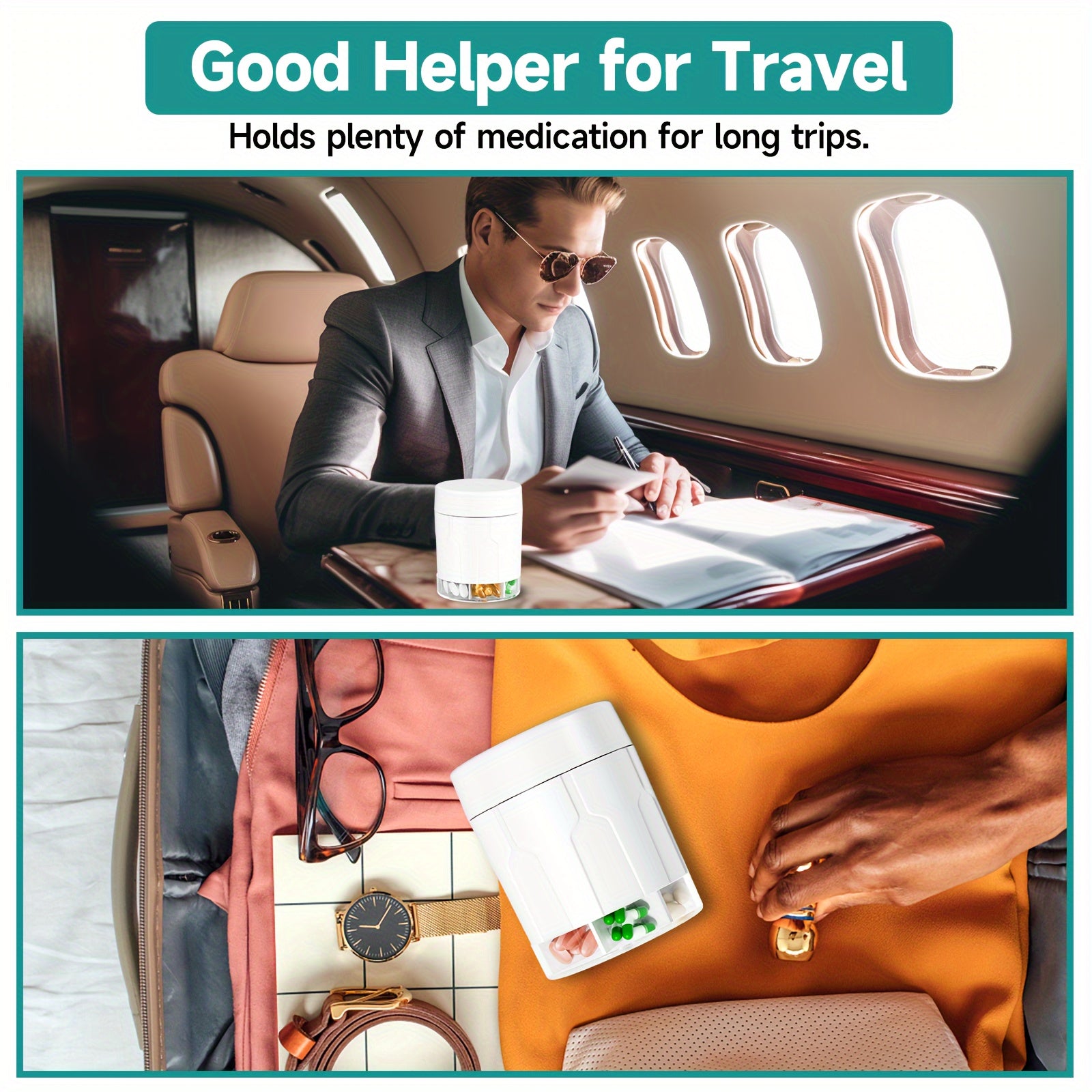 Large Pill Organizer Dispenser for Adults with 7 Compartments Travel Medication Box