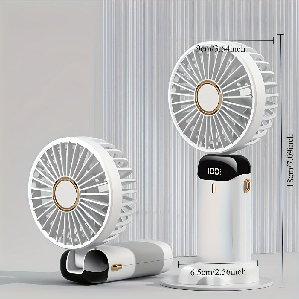 Portable Mini Fan with Type-C Rechargeable Battery LED Display Foldable 3-in-1 Personal Fan Black Rose Gold