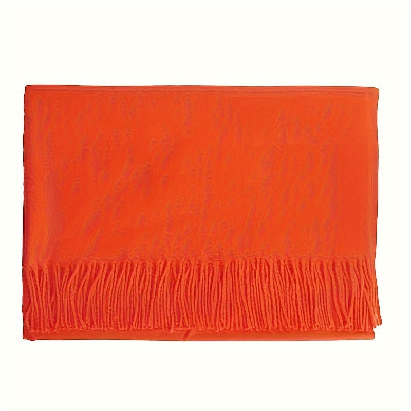 Шарф из имитации кашемира однотонный для женщин с кисточками, теплый для осени и зимы